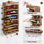 Homde Wall Mounted Wooden Wine Rack with Glass Holder-Homde