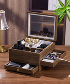 Homde Men’s Watch Box with Glass Lid, 4 Watch Pillows and 2 Drawers-Homde