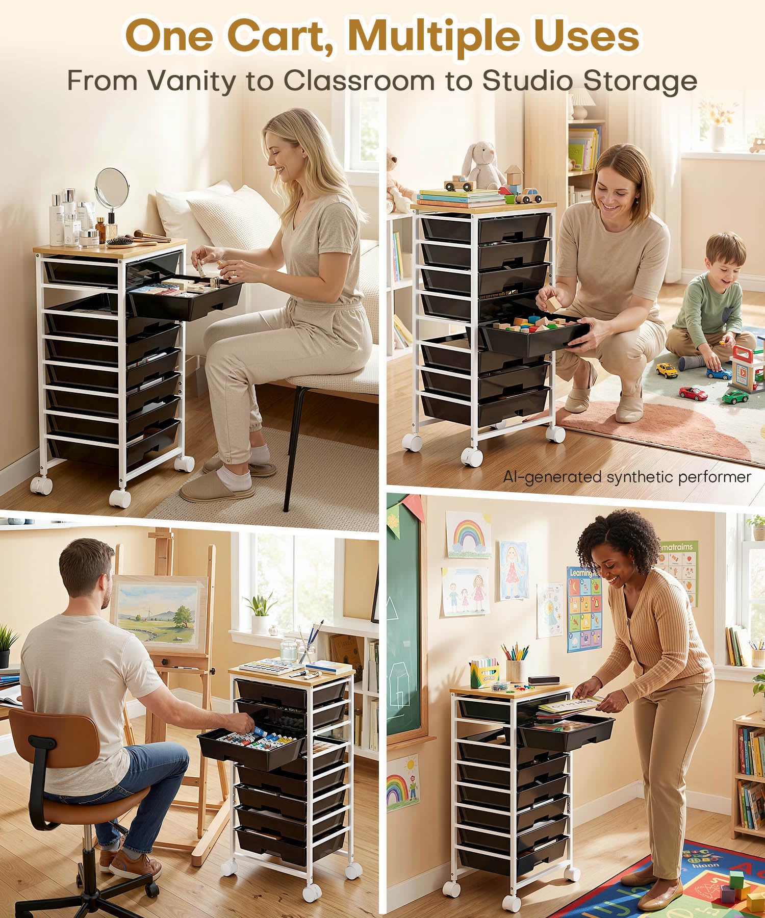 Homde Rolling Storage Drawer Cart with 8 Drawers and Lockable Wheels-Homde
