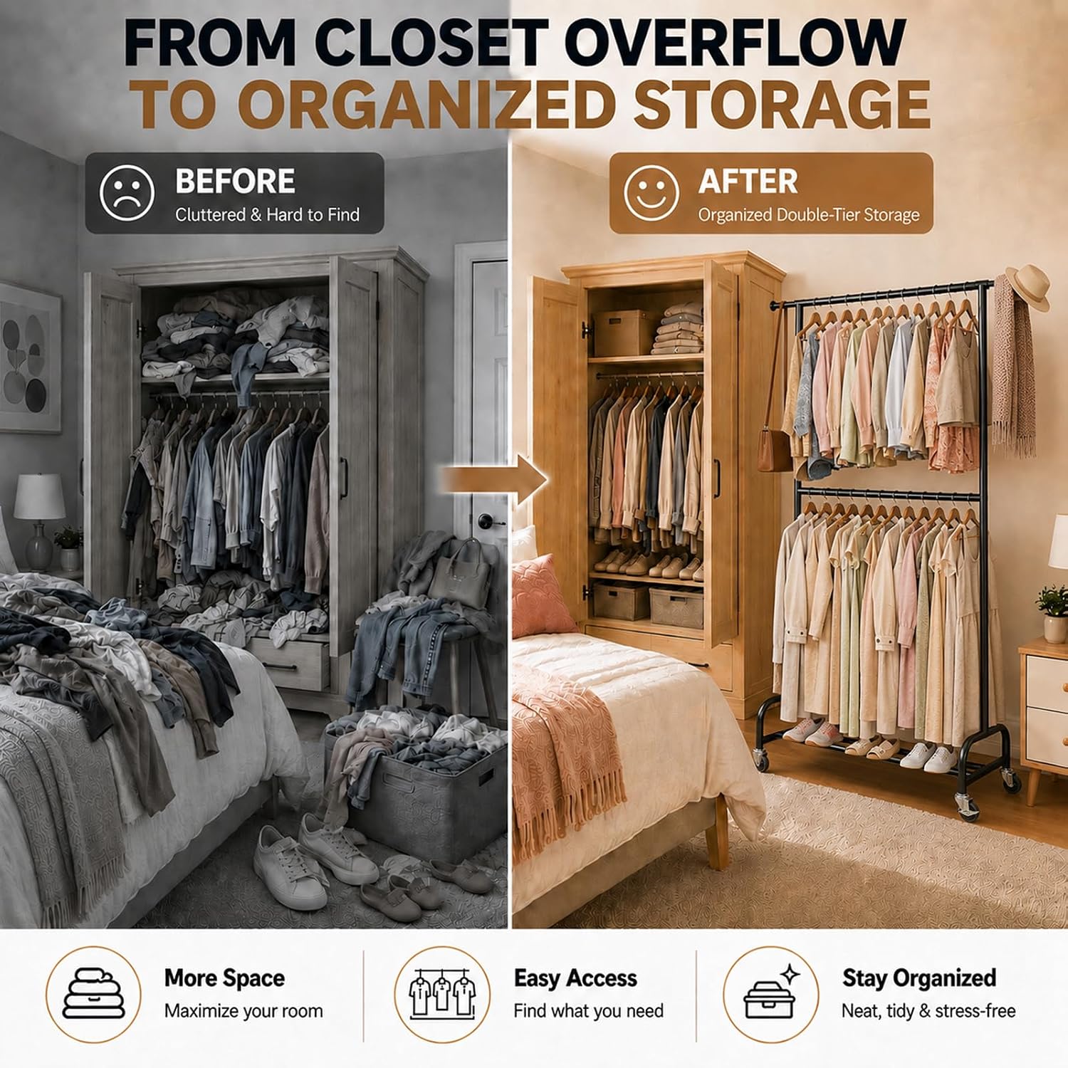 Homde Sturdy Clothes Rack for Bedroom: 462 lbs Heavy Duty Capacity