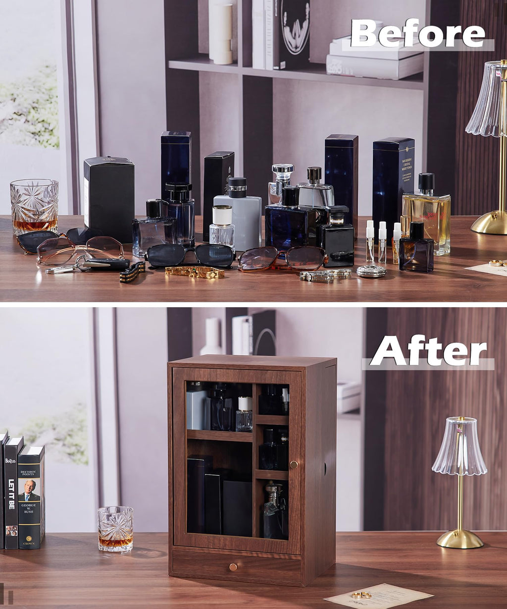 Homde Wooden Cologne Organizer with Drawers and Clear Display Window-Homde