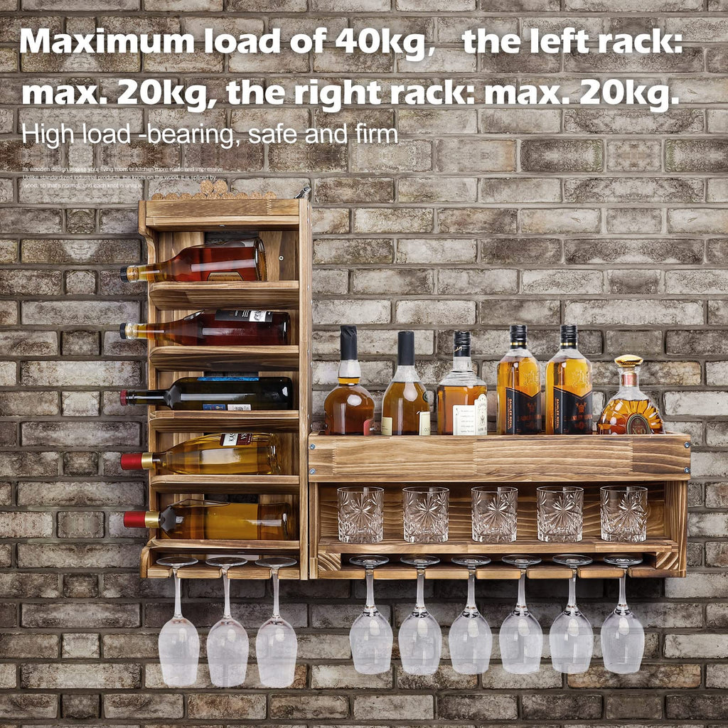 Homde Wall Mounted Wooden Wine Rack with Glass Holder-Homde