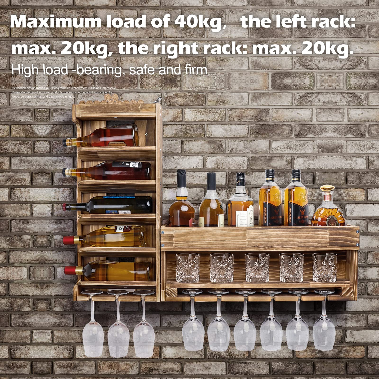 Homde Wall Mounted Wooden Wine Rack with Glass Holder-Homde
