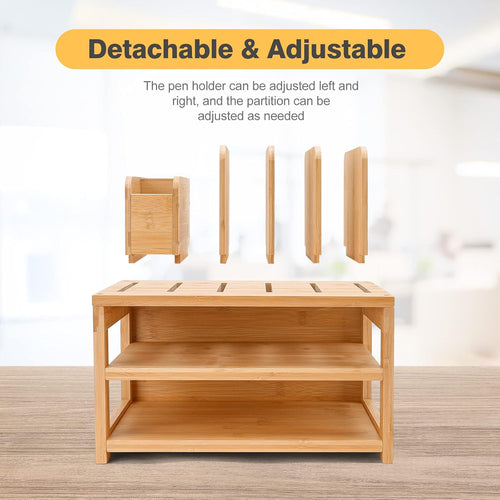 Homde Bamboo Desk Organizer with File Holder and Adjustable Pen Cups-Homde