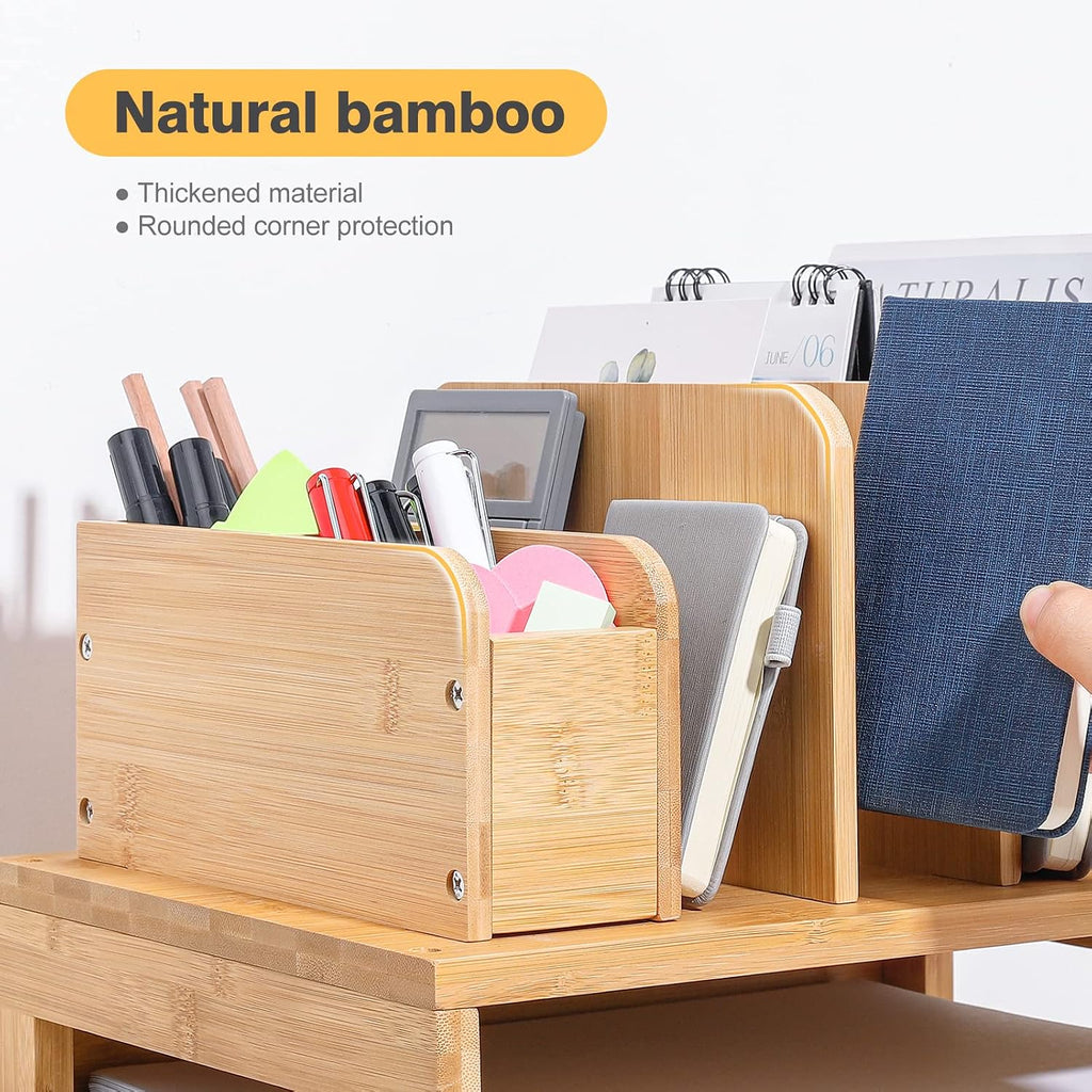 Homde Bamboo Desk Organizer with File Holder and Adjustable Pen Cups-Homde