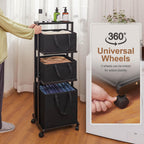 Homde 3-Tier Bamboo Laundry Basket with Wheels and Removable Hampers-Homde