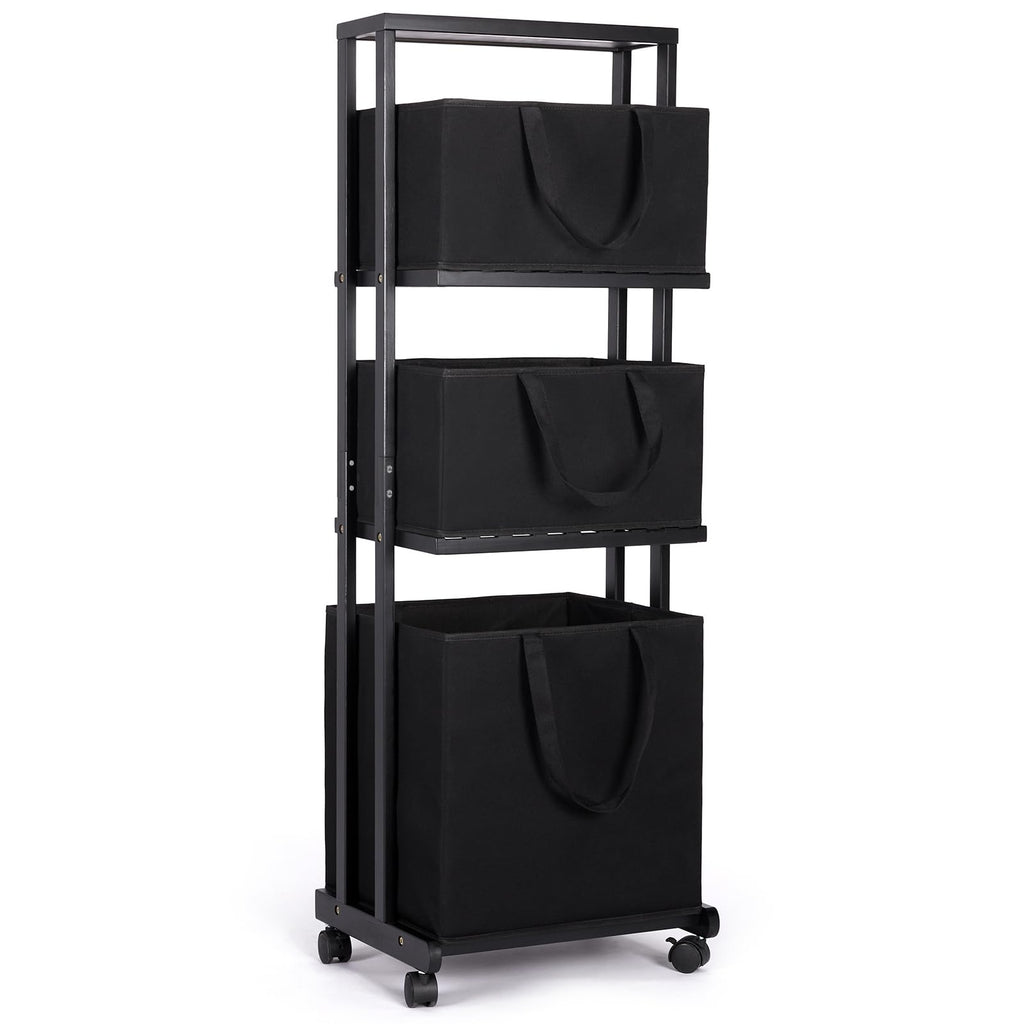 Homde 3-Tier Bamboo Laundry Basket with Wheels and Removable Hampers-Homde