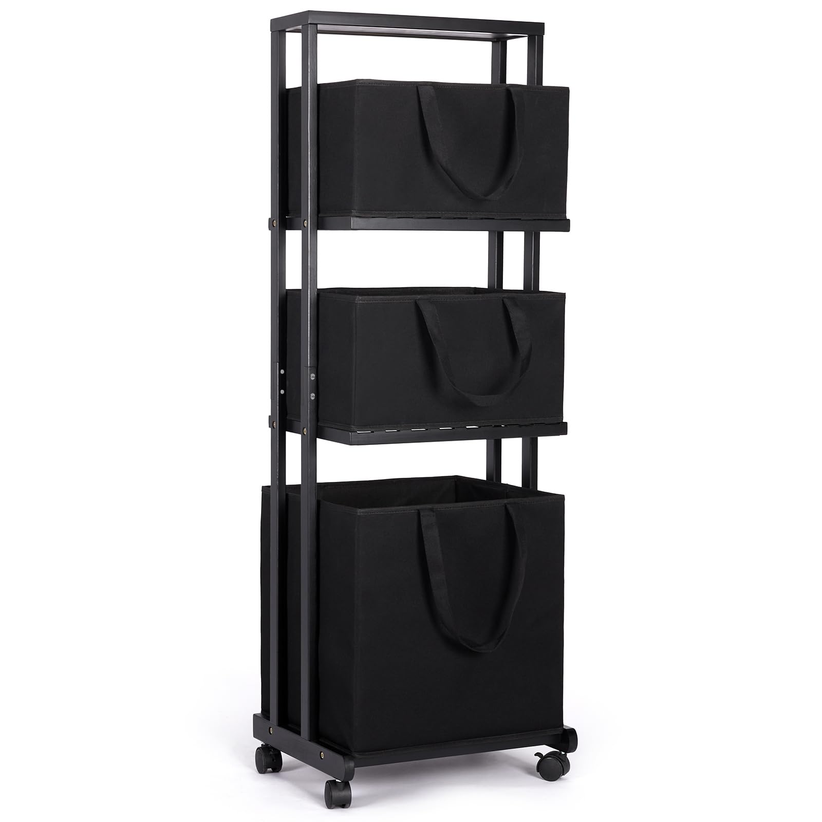 Homde 3-Tier Bamboo Laundry Basket with Wheels and Removable Hampers-Homde