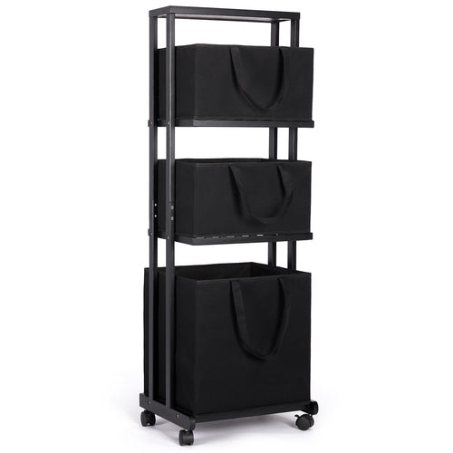 Homde 3-Tier Bamboo Laundry Basket with Wheels and Removable Hampers-Homde