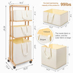 Homde 3-Tier Bamboo Laundry Basket with Wheels and Removable Hampers-Homde