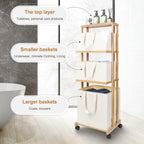 Homde 3-Tier Bamboo Laundry Basket with Wheels and Removable Hampers-Homde