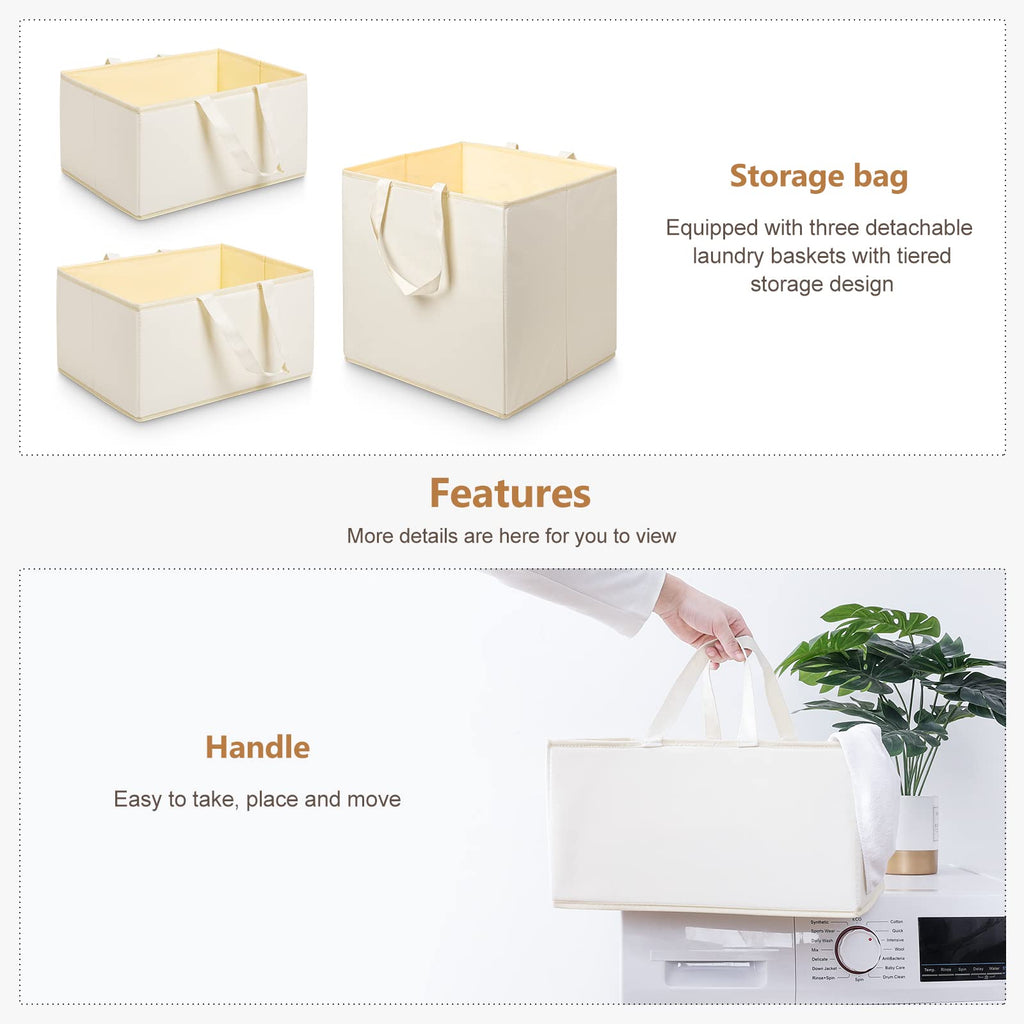Homde 3-Tier Bamboo Laundry Basket with Wheels and Removable Hampers-Homde