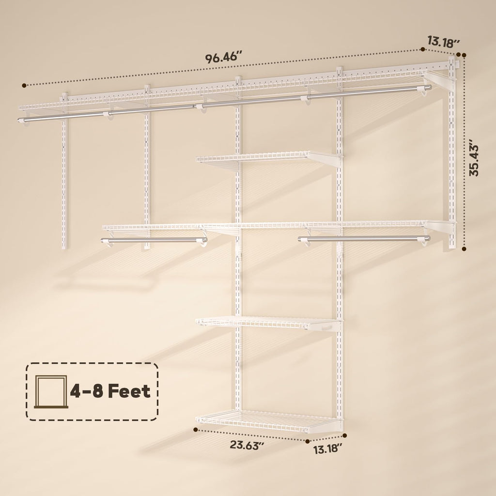 Homde Wall Mounted Closet Organizer System, Adjustable 4–8 ft Wardrobe Kit-Homde
