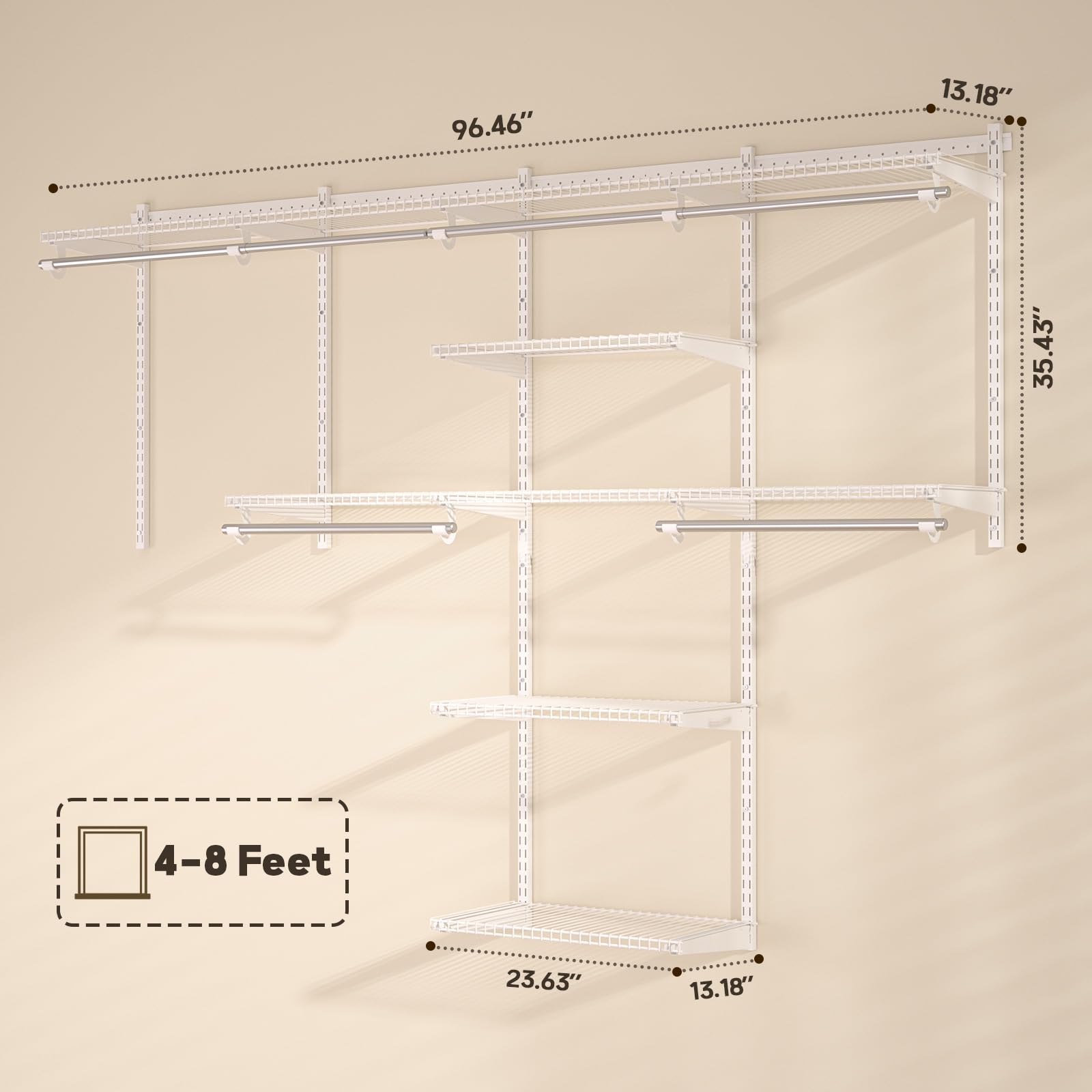 Homde Wall Mounted Closet Organizer System, Adjustable 4–8 ft Wardrobe Kit-Homde