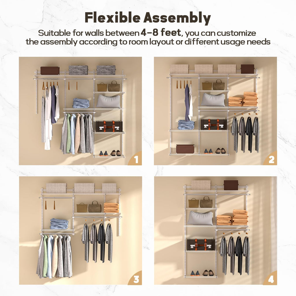 Homde Wall Mounted Closet Organizer System, Adjustable 4–8 ft Wardrobe Kit-Homde