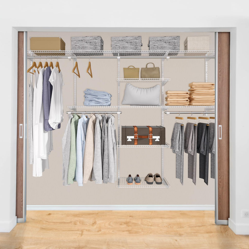 Homde Wall Mounted Closet Organizer System, Adjustable 4–8 ft Wardrobe Kit-Homde