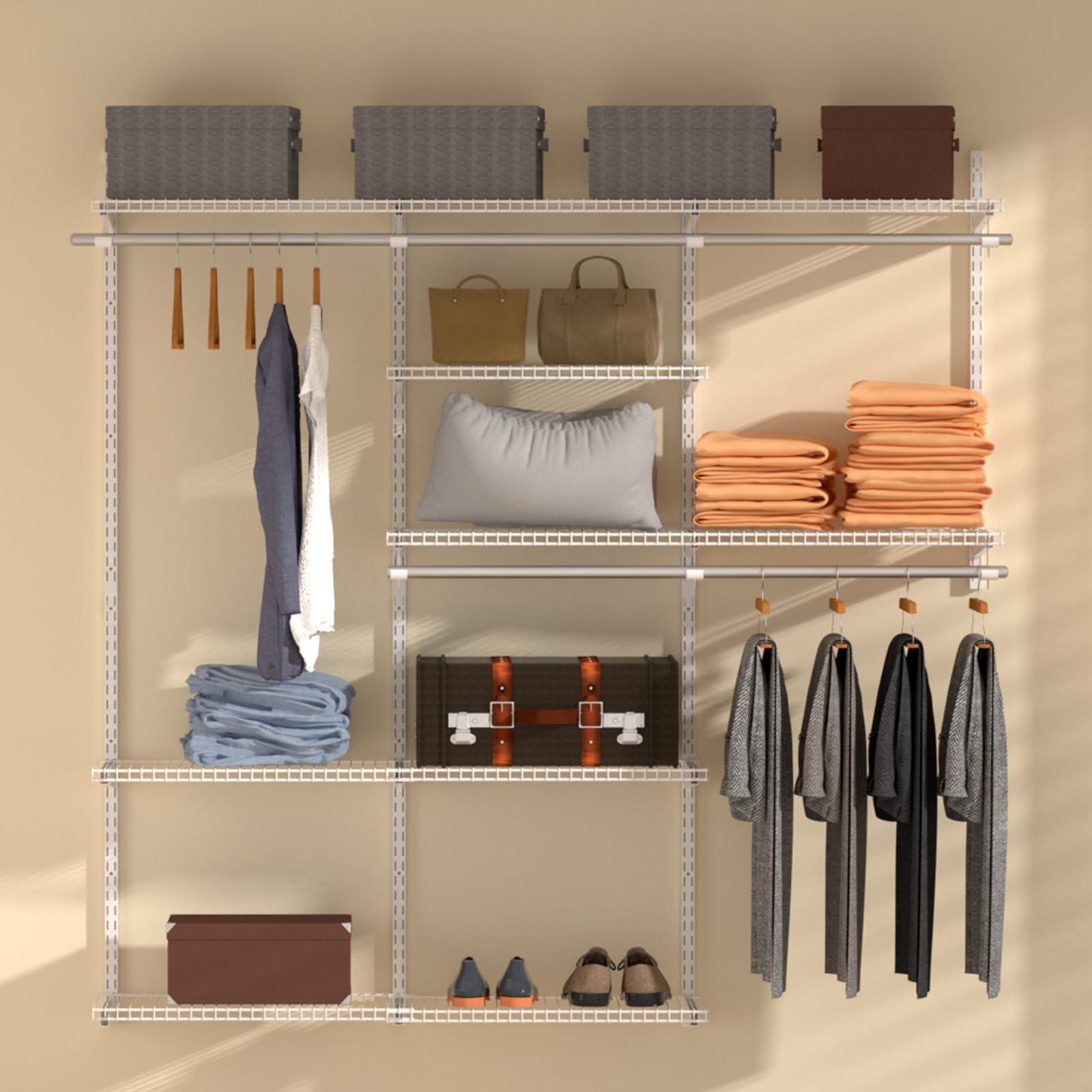 Homde Wall Mounted Closet Organizer System, Adjustable 4–8 ft Wardrobe Kit-Homde