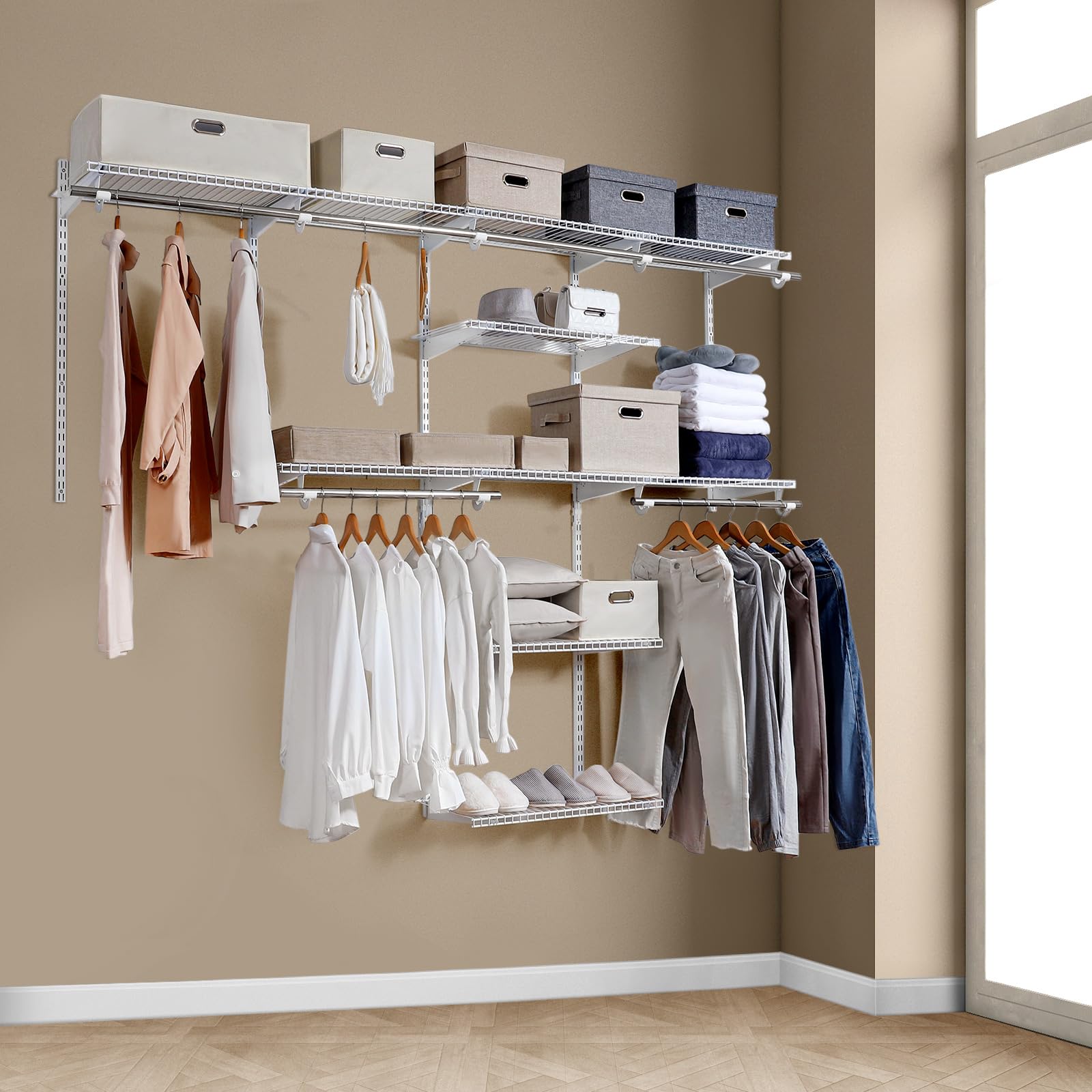 Homde Wall Mounted Closet Organizer System, Adjustable 4–8 ft Wardrobe Kit-Homde