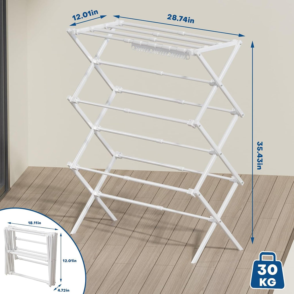 Homde Foldable Clothes Drying Rack with Expandable Poles and Sock Clips-Homde