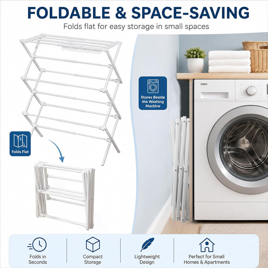 Homde Foldable Clothes Drying Rack with Expandable Poles and Sock Clips-Homde