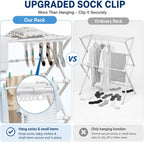 Homde Foldable Clothes Drying Rack with Expandable Poles and Sock Clips-Homde
