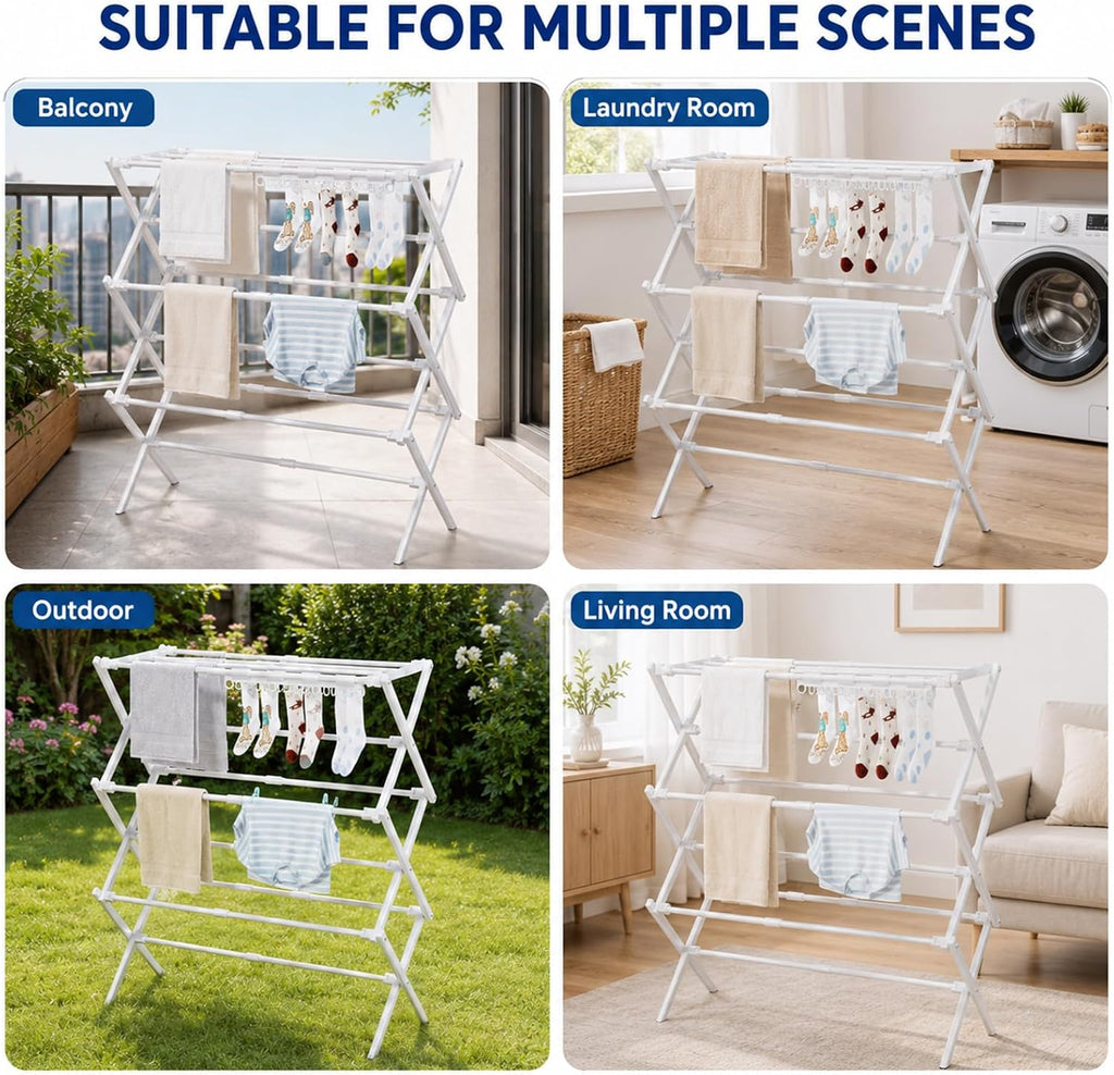 Homde Foldable Clothes Drying Rack with Expandable Poles and Sock Clips-Homde