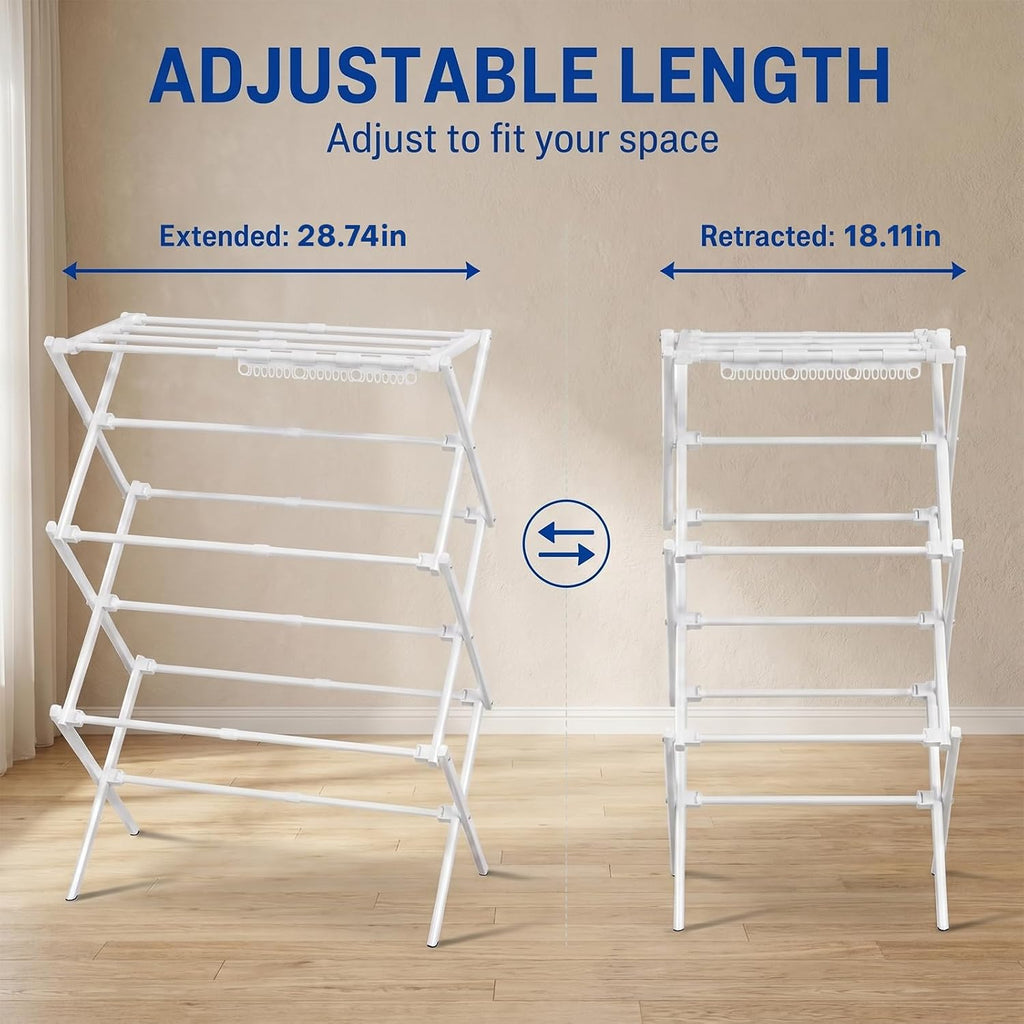 Homde Foldable Clothes Drying Rack with Expandable Poles and Sock Clips-Homde