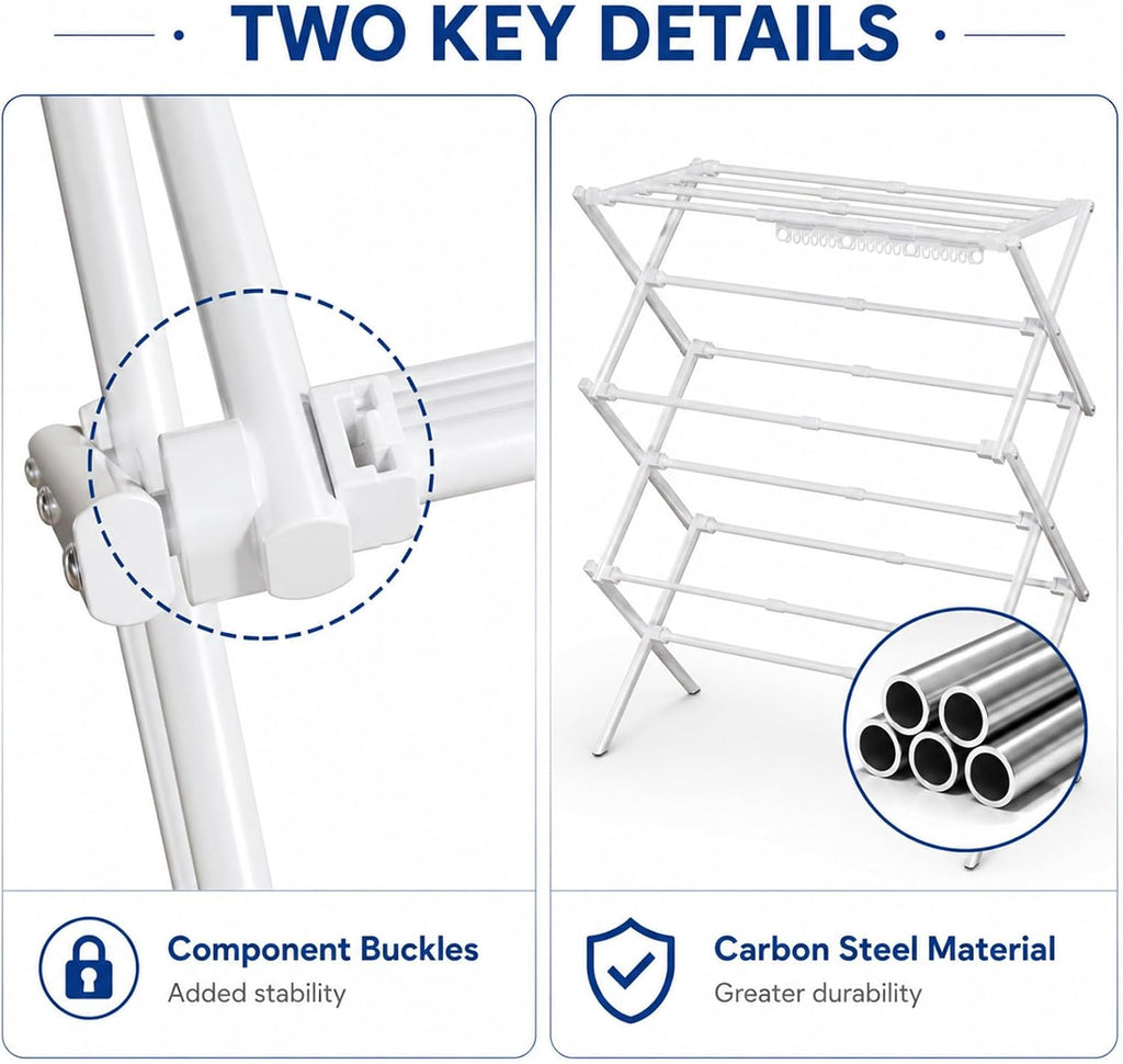 Homde Foldable Clothes Drying Rack with Expandable Poles and Sock Clips-Homde