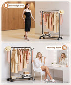 Homde Heavy Duty Clothes Rack with Wheels, Hooks and Bottom Shelf-Homde