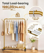 Homde Heavy Duty Clothes Rack with Wheels, Hooks and Bottom Shelf-Homde