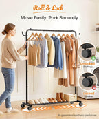 Homde Heavy Duty Clothes Rack with Wheels, Hooks and Bottom Shelf-Homde