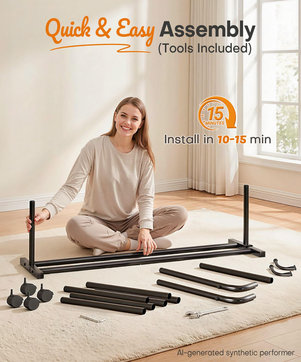 Homde Heavy Duty Clothes Rack with Wheels, Hooks and Bottom Shelf-Homde