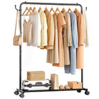 Homde Heavy Duty Clothes Rack with Wheels, Hooks and Bottom Shelf-Homde