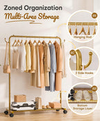 Homde Heavy Duty Clothes Rack with Wheels, Hooks and Bottom Shelf-Homde