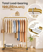 Homde Heavy Duty Clothes Rack with Wheels, Hooks and Bottom Shelf-Homde
