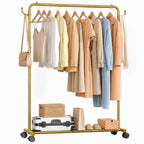 Homde Heavy Duty Clothes Rack with Wheels, Hooks and Bottom Shelf-Homde