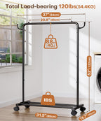 Homde Heavy Duty Clothes Rack with Wheels, Hooks and Bottom Shelf-Homde