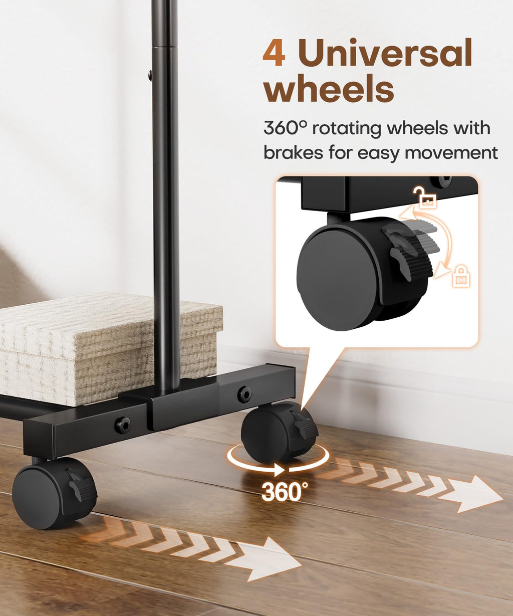 Homde Heavy Duty Clothes Rack with Wheels, Hooks and Bottom Shelf-Homde