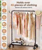 Homde Heavy Duty Clothes Rack with Wheels, Hooks and Bottom Shelf-Homde