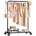 Homde Heavy Duty Clothes Rack with Wheels, Hooks and Bottom Shelf-Homde