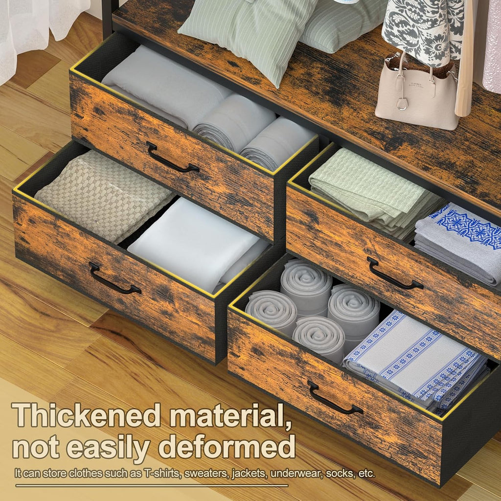 Freestanding Clothes Rack with 4 Drawers, Hooks and Shelves-Homde