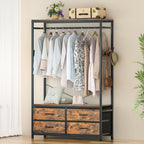 Freestanding Clothes Rack with 4 Drawers, Hooks and Shelves-Homde