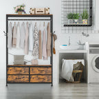 Freestanding Clothes Rack with 4 Drawers, Hooks and Shelves-Homde