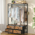 Freestanding Clothes Rack with 4 Drawers, Hooks and Shelves-Homde