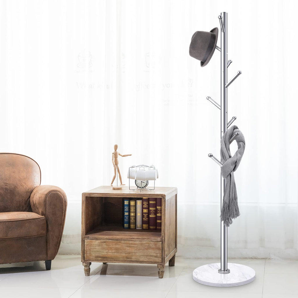 Homde Metal Coat Rack Stand with Natural Marble Base and 8 Hooks-Homde