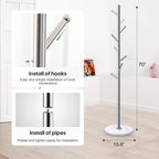 Homde Metal Coat Rack Stand with Natural Marble Base and 8 Hooks-Homde