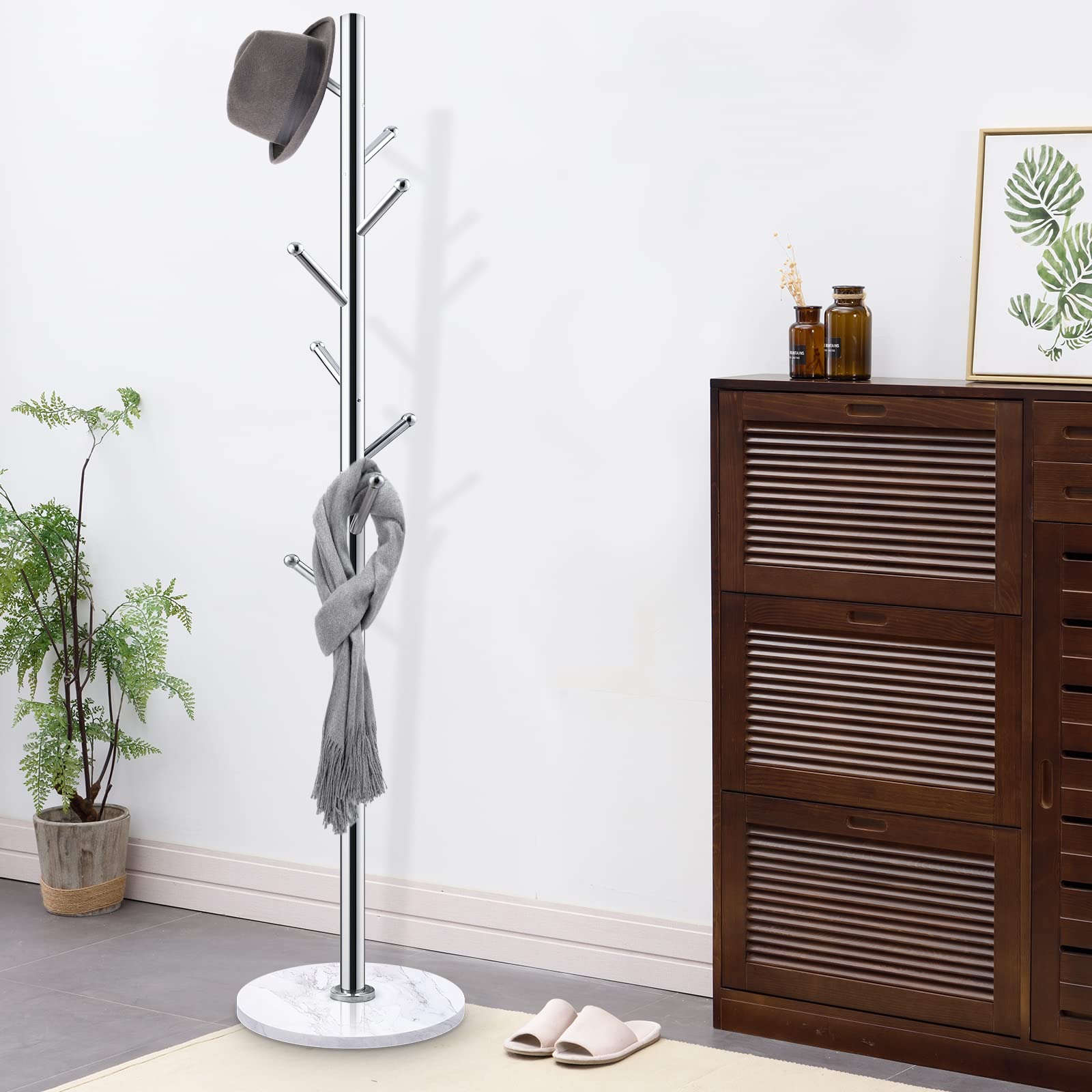 Homde Metal Coat Rack Stand with Natural Marble Base and 8 Hooks-Homde