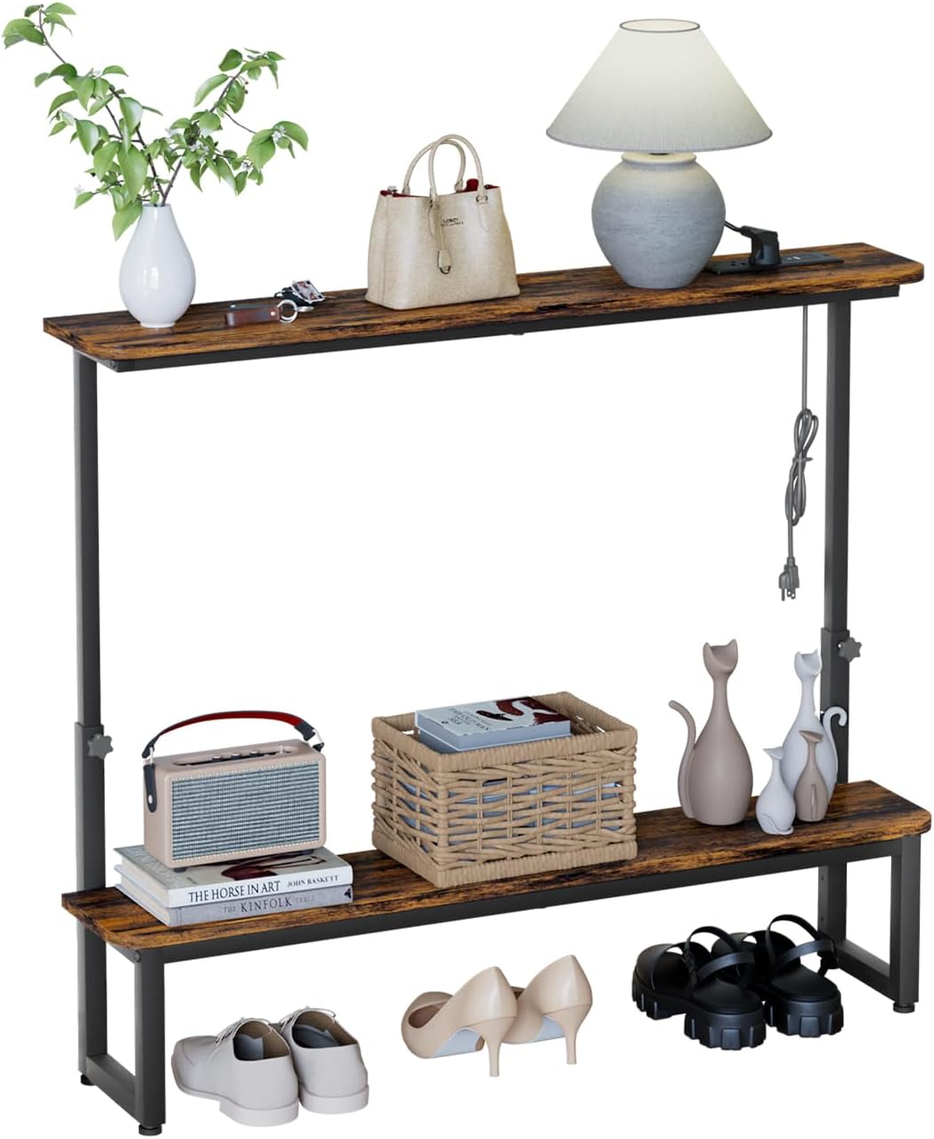 Homde 2-Tier Narrow Console Table with Outlets and Adjustable Height-Homde
