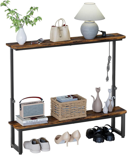 Homde 2-Tier Narrow Console Table with Outlets and Adjustable Height-Homde