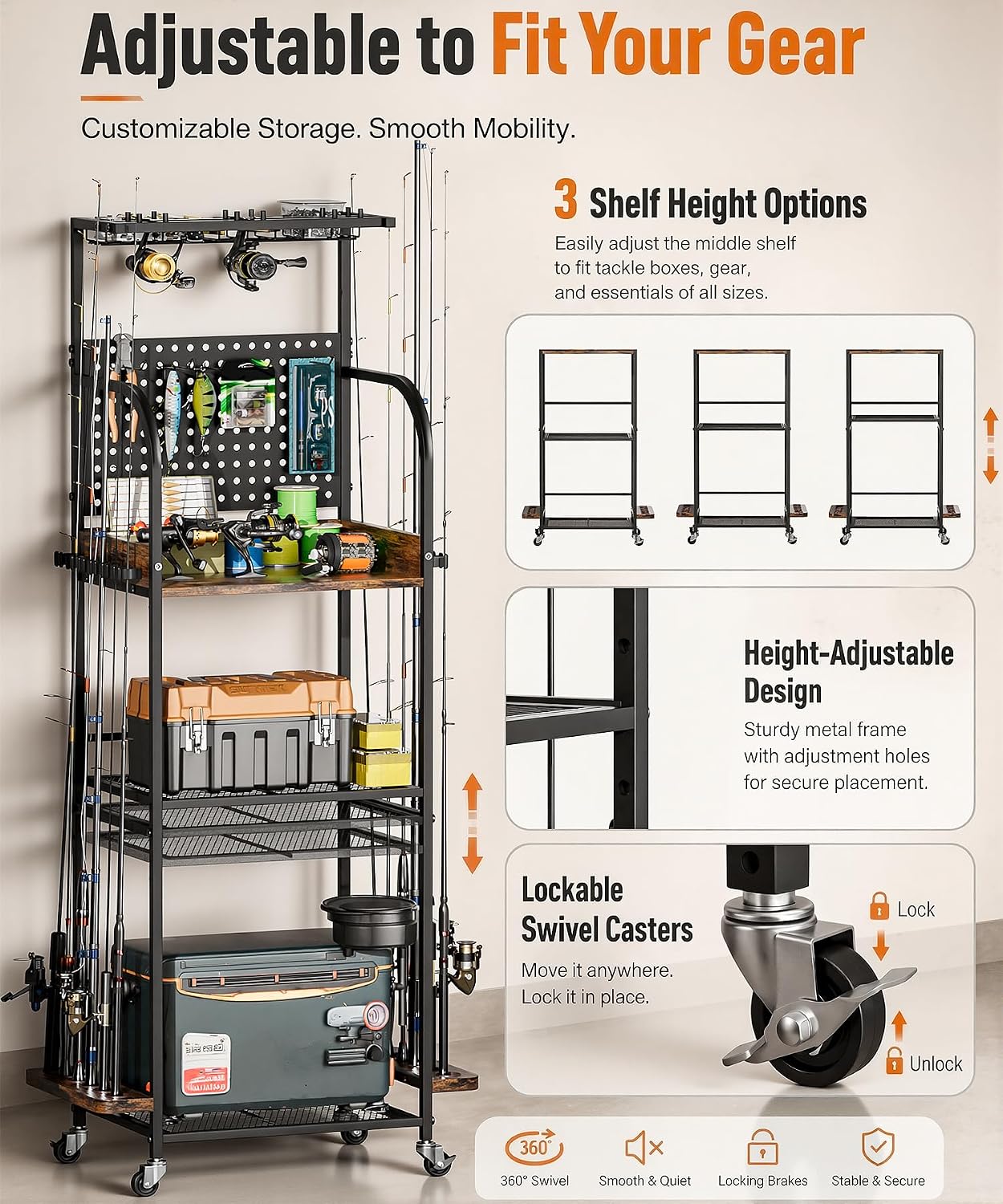 Homde Fishing Rod Holder with Wheels, 12-Rod Garage Storage Rack-Homde